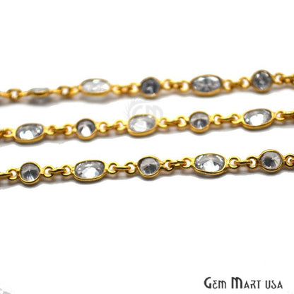 White Zircon Round And Oval Gold Bezel Continuous Connector Chain - GemMartUSA (764389556271)