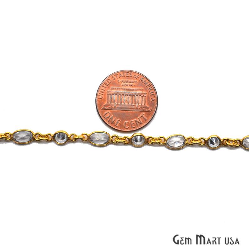 White Zircon Round And Oval Gold Bezel Continuous Connector Chain - GemMartUSA (764389556271)