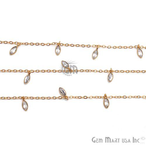 White Zircon Bezel Gold Plated Dangle Fancy Rosary Chain