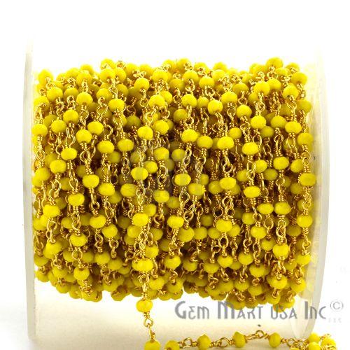 Yellow Agate 2.5-3mm Gold Plated Wire Wrapped Beads Rosary Chain (764062367791)