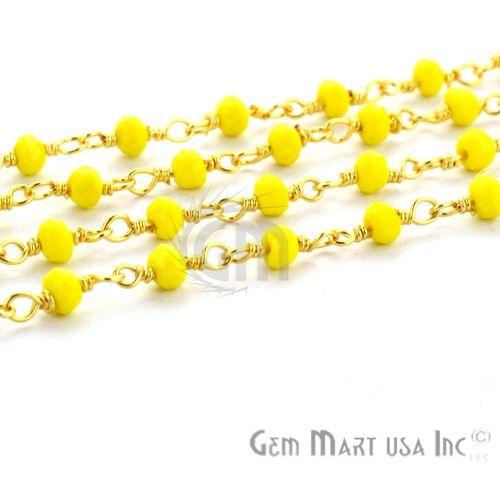 Yellow Agate 2.5-3mm Gold Plated Wire Wrapped Beads Rosary Chain (764062367791)