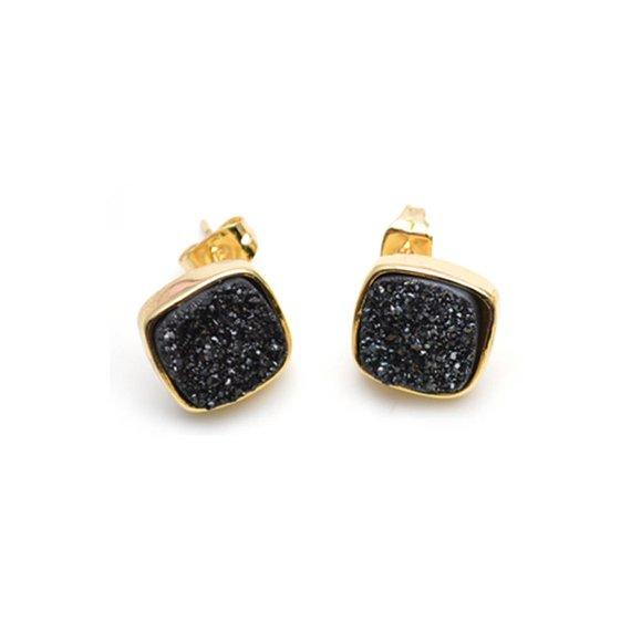 Square Shape 12mm Gold Plated Druzy Stud Earrings (Pick your Gemstone) (90002-1) - GemMartUSA