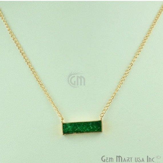 Rectangle Shape Gemstone Gold Plated Bar Pendant 18 Inch Long Necklace Chain (Pick your Gemstone) - GemMartUSA