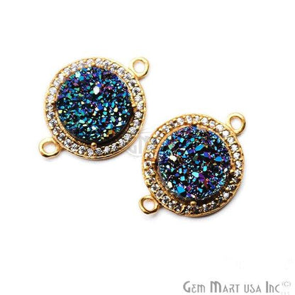 Cubic Zircon Pave Druzy 10mm Round Shape Gold Plated Double Bail Connector (Pick Your Color) (40005) - GemMartUSA