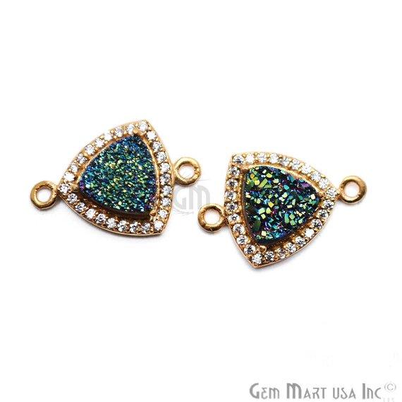 Druzy With Cubic Zircon Pave 8mm Trillion Gold Plated Double Bail Connector (Pick Your Color) 40019 - GemMartUSA