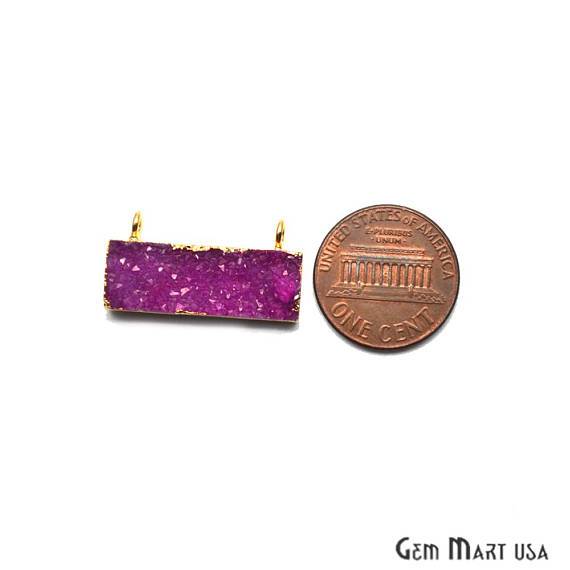 Gold Electroplated 25x11mm Rectangle Shape Double Bail Druzy Pendant (50025) - GemMartUSA