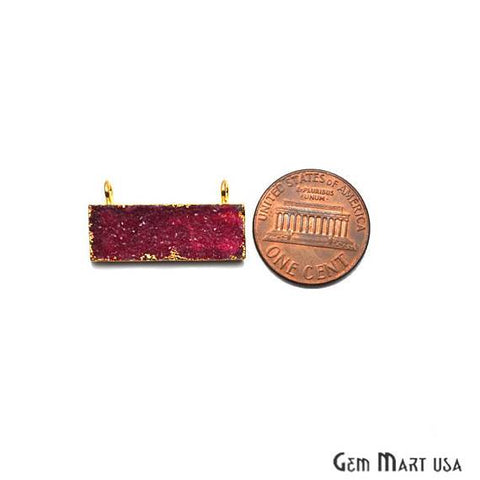 Gold Electroplated 25x11mm Rectangle Shape Double Bail Druzy Pendant (50025) - GemMartUSA
