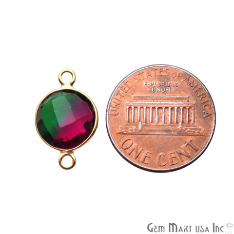 Green & Pink Quartz 10mm Round Gold Plated Double Bail Connector - GemMartUSA