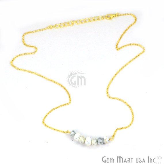 Faceted Gemstone Bead Bar Necklace Chain (Pick your Gemstone, Plating) - GemMartUSA