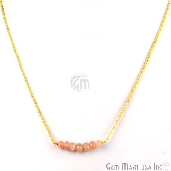 Faceted Gemstone Bead Bar Necklace Chain (Pick your Gemstone, Plating) - GemMartUSA