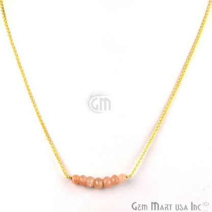 Faceted Gemstone Bead Bar Necklace Chain (Pick your Gemstone, Plating) - GemMartUSA