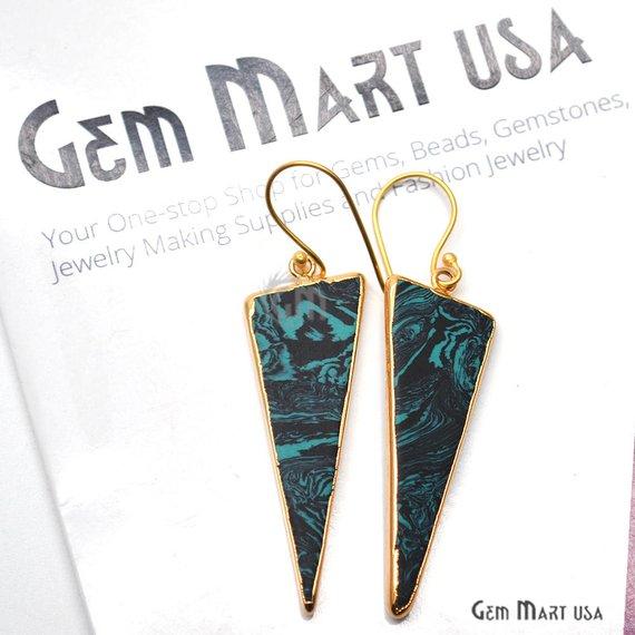 Triangle Shape 42x16mm Gold Plated Sediment Jasper Hook Earrings 1Pair (Pick your Gemstone) - GemMartUSA