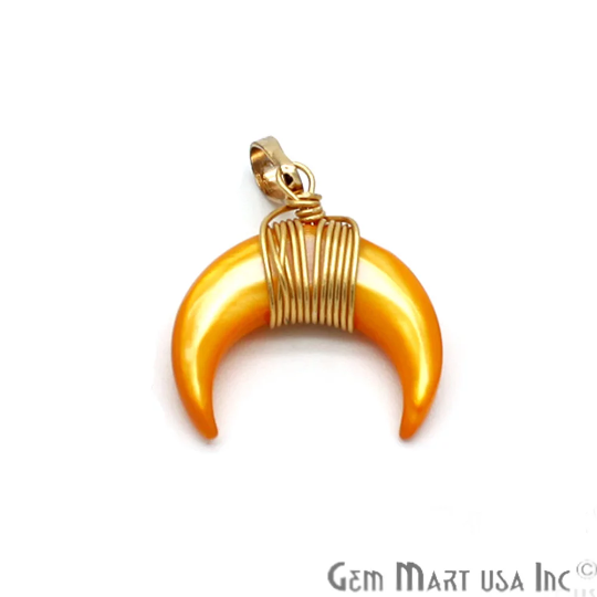 Horn Pendant, Gold Wire Wrapped Necklace, Crescent Moon Horn Pendant, Jewelry Making Supplies, GemMartUSA (GWWH) - GemMartUSA