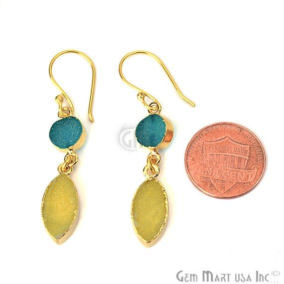 Double Druzy 48x8mm Gold Plated Dangle Hook Earrings (Pick your Gemstone) (90127-1) - GemMartUSA