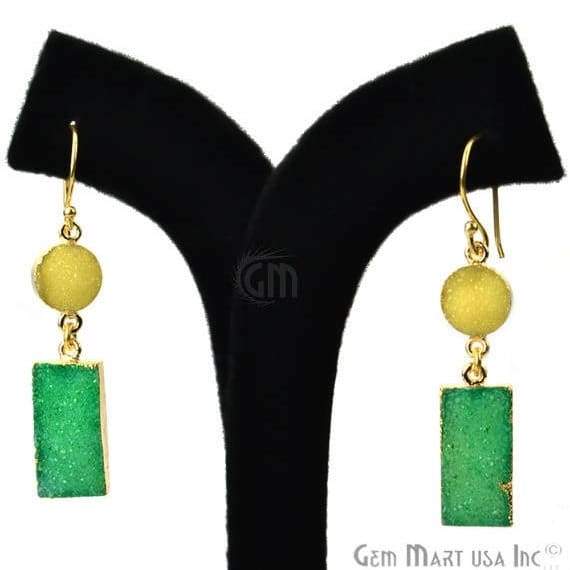 Double Druzy Stone 52x10mm Gold Plated Hook Earrings (Pick your Gemstone) (90136-1) - GemMartUSA