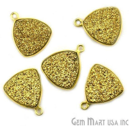 Natural Titanium Druzy 14mm Trillion Gold Plated Single Bail Bezel Gemstone Connector