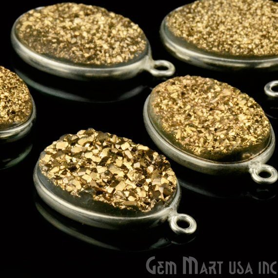 Titanium Druzy 13x18mm Oval Bezel Gemstone Connector (Pick Your Color, Bail, Plating) - GemMartUSA