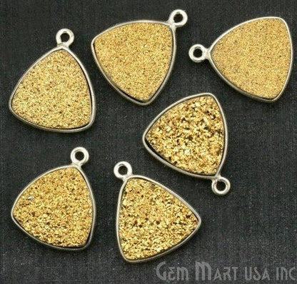 Natural Titanium Druzy 14mm Trillion Silver Plated Single Bail Bezel Gemstone Connector
