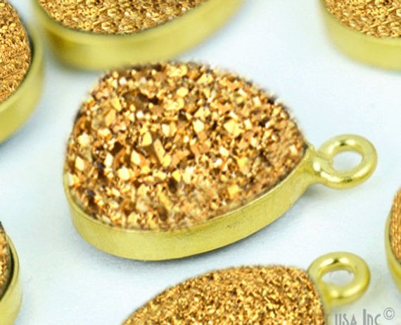 Titanium Druzy 10x12mm Pears Gold Plated Bail Gemstone Connector (Pick Color, Bail, Plating) - GemMartUSA