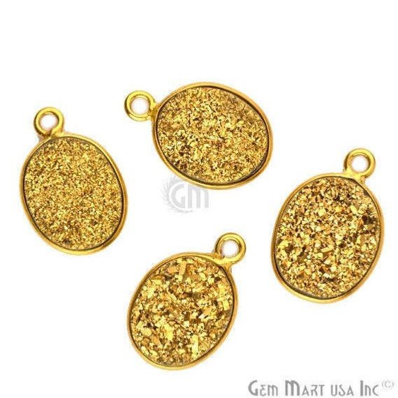 Titanium Druzy 9x11mm Oval Bezel Gemstone Connector (Pick Your Color, Bail, Plating) - GemMartUSA