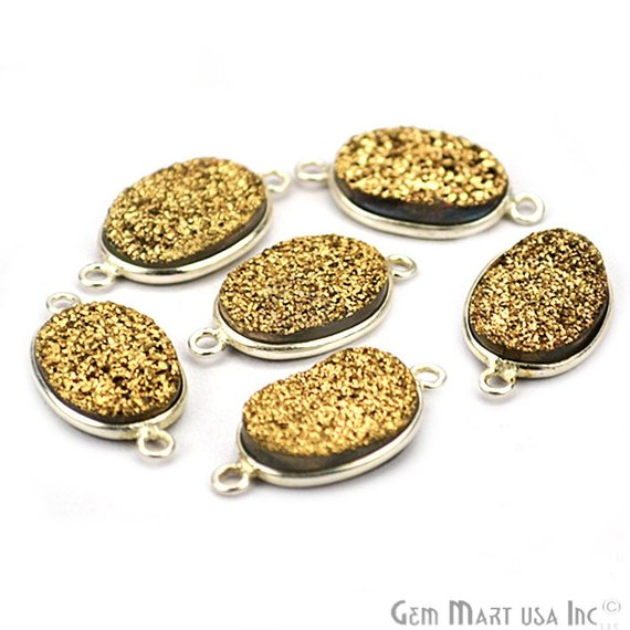 Golden Titanium Druzy 10x14mm Oval Bezel Gemstone Connector (Bail, Plating) - GemMartUSA