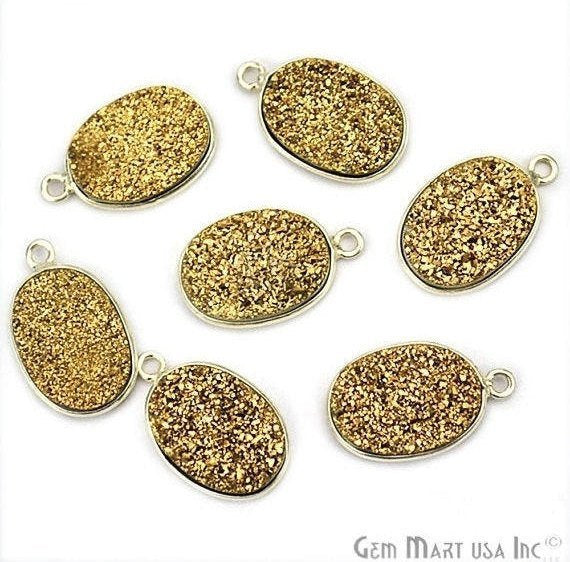 Golden Titanium Druzy 10x14mm Oval Bezel Gemstone Connector (Bail, Plating) - GemMartUSA