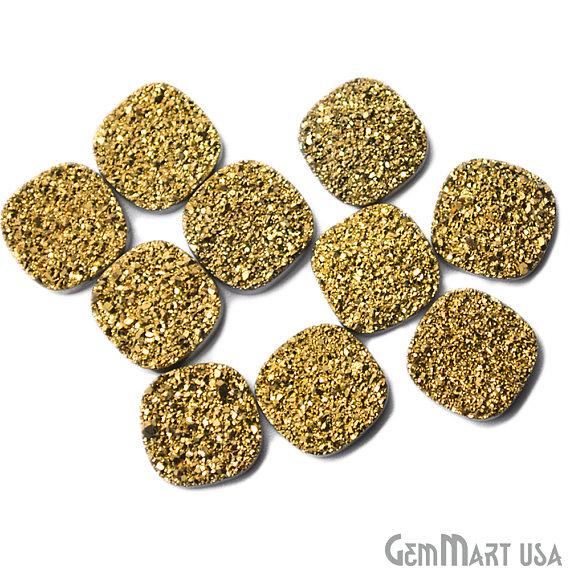Golden Druzy, Druzy Cabochon, 14mm Cushion Shaped Druzy, Cabochon, Loose Druzy Stone (GZ-80003) - GemMartUSA
