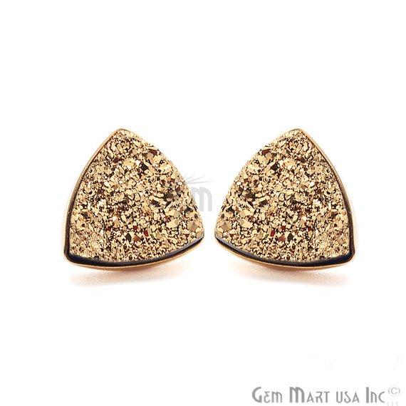 Trillion Shape 10mm Gold Plated Druzy Stud Earrings (Pick your Gemstone) - GemMartUSA