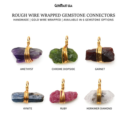 Rough Gemstone 20x14mm Single Bail Gold Wire Wrapped Connector