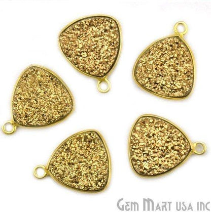 Natural Titanium Druzy 12mm Trillion Gold Plated Single Bail Gemstone Connector
