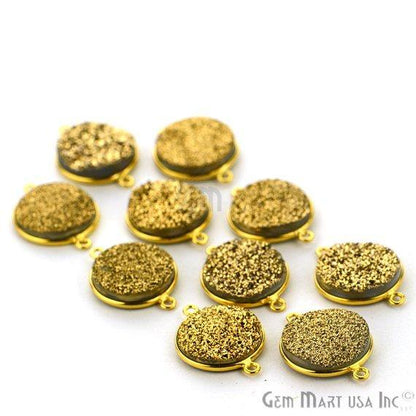 Natural Titanium Druzy 16mm Round Double Bail Gold Gemstone Connector