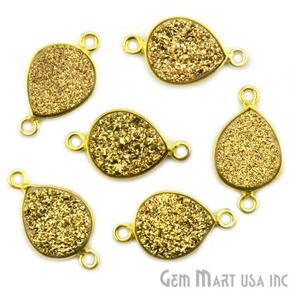 Titanium Druzy 10x12mm Pears Gold Plated Bail Gemstone Connector (Pick Color, Bail, Plating) - GemMartUSA