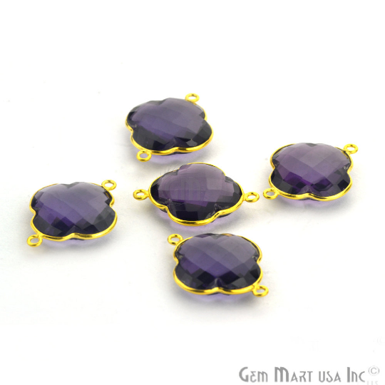 Clover 27x20mm Gemstone Double Bail Gold Bezel Gemstone Connector