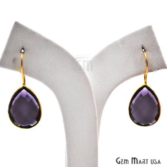 Pear Shape 15x20mm Gold Plated Gemstone Hook Earrings (Pick your Gemstone) (90017-1) - GemMartUSA