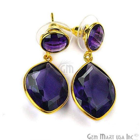 Gold Plated Pears & Round 31x15mm Gemstone Dangle Stud Earring 1Pair (Pick Your Stone) - GemMartUSA