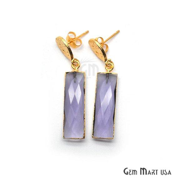 Rectangle Shape 42x9mm Gold Plated Gemstone Hook Earrings (Pick your Gemstone) (90196-1) - GemMartUSA