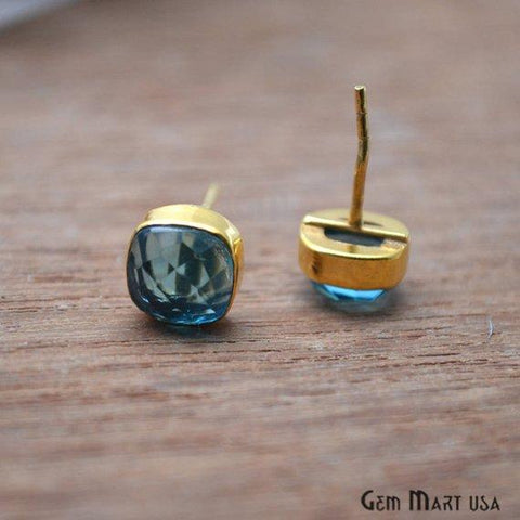 Cushion Shape 8mm Gold Plated Gemstone Stud Earrings 1 Pair (Pick your Gemstone) - GemMartUSA
