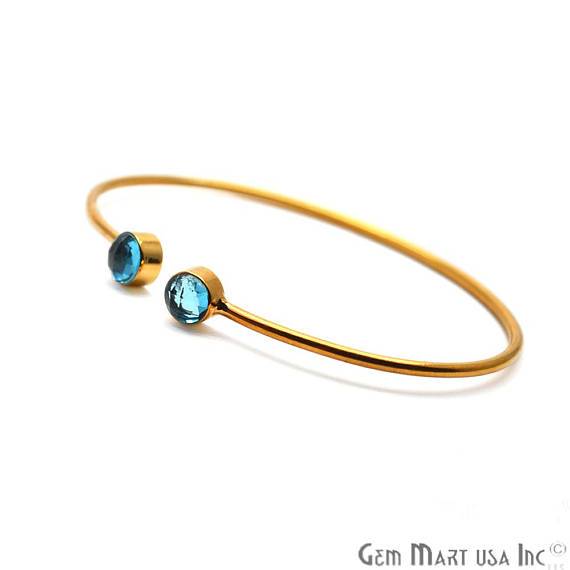 Blue Topaz 6mm Round Shape Gold Plated Handmade Adjustable Bangle Bracelet - GemMartUSA