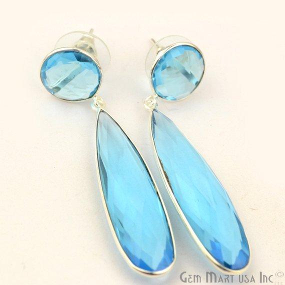 Pear and Round Shape 43x28mm Silver Plated Gemstone Dangle Studs (Pick your Gemstone) (90012-1) - GemMartUSA