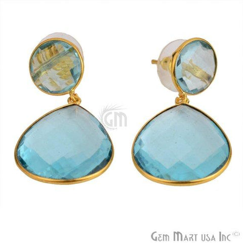 Pear and Round Shape 21x46mm Gold Plated Gemstone Dangle Studs (Pick your Gemstone) (90014-1) - GemMartUSA