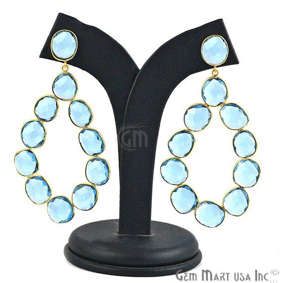 Component 77x40mm Gold Plated Gemstone Dangle Stud Earrings (Pick your Gemstone) (90035-1) - GemMartUSA