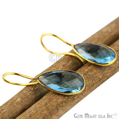 Gold Plated Pears 11x35mm Gemstone Dangle Hook Earring Choose Your Gemstone 1Pair - GemMartUSA