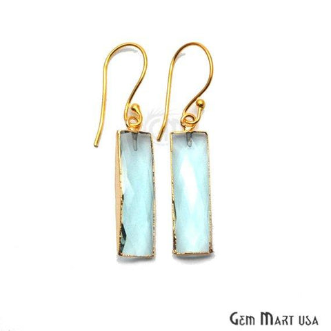 Rectangle 9x30mm Gold Gemstone Hook Earring 1Pair (Pick your Gemstone) - GemMartUSA