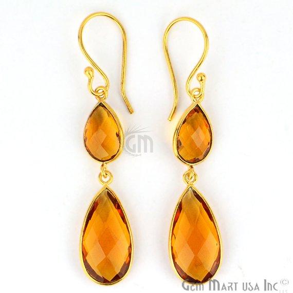 Pear Shape 10x56mm Gold Plated Gemstone Hook Earrings (Pick your Gemstone) (90059-1) - GemMartUSA