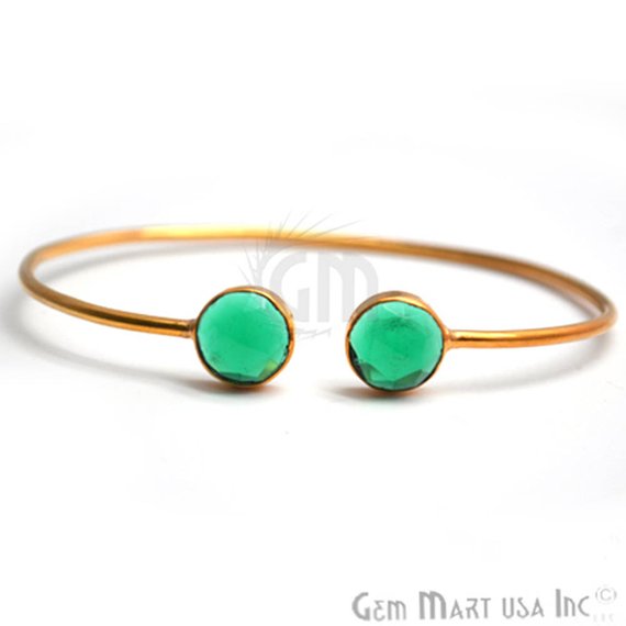 Round Shape 10mm Double Gemstone Adjustable Gold Plated Bangle Bracelet (Choose Gemstone) - GemMartUSA
