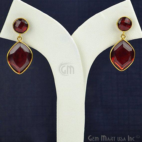 Gold Plated Pears & Round 31x15mm Gemstone Dangle Stud Earring 1Pair (Pick Your Stone) - GemMartUSA