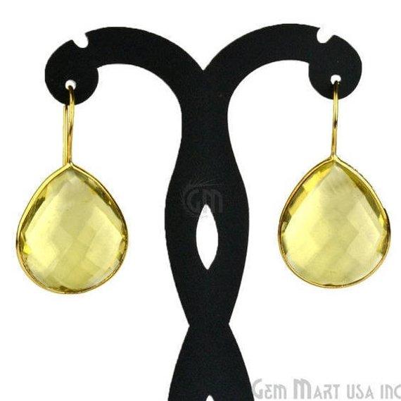 Gold Plated Pears Shape 21x26mm Gemstone Dangle Hook Earring Choose Your Style (90010-1) - GemMartUSA