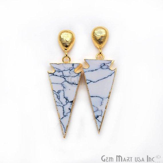 Triangle Shape 45x11mm Gold Plated Sediment Jasper Stud Earrings (Pick your Gemstone) (90168-1) - GemMartUSA