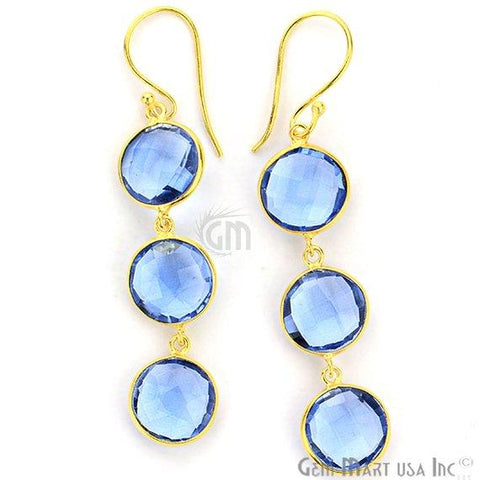 Gold Plated Round 12x66mm Gemstone Long Hook Earring Choose Your Gemstone (90064-1) - GemMartUSA