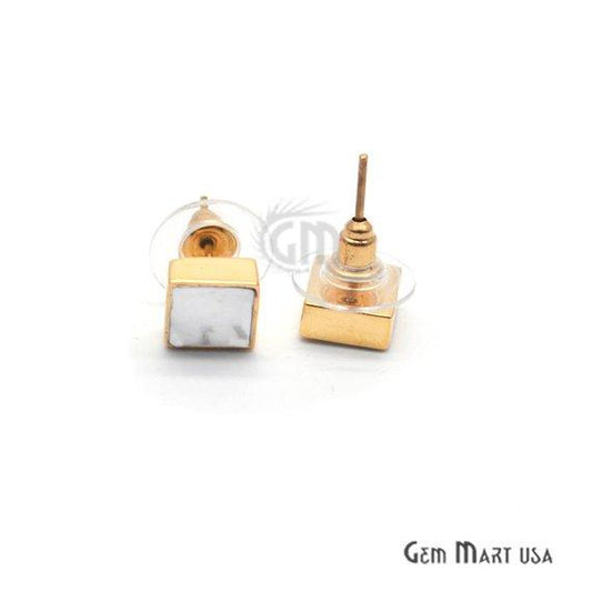 Square Shape Studs, 8mm Gold Plated Gemstone Studs Earring 1pc Choose Your Gemstone (90022-1) - GemMartUSA